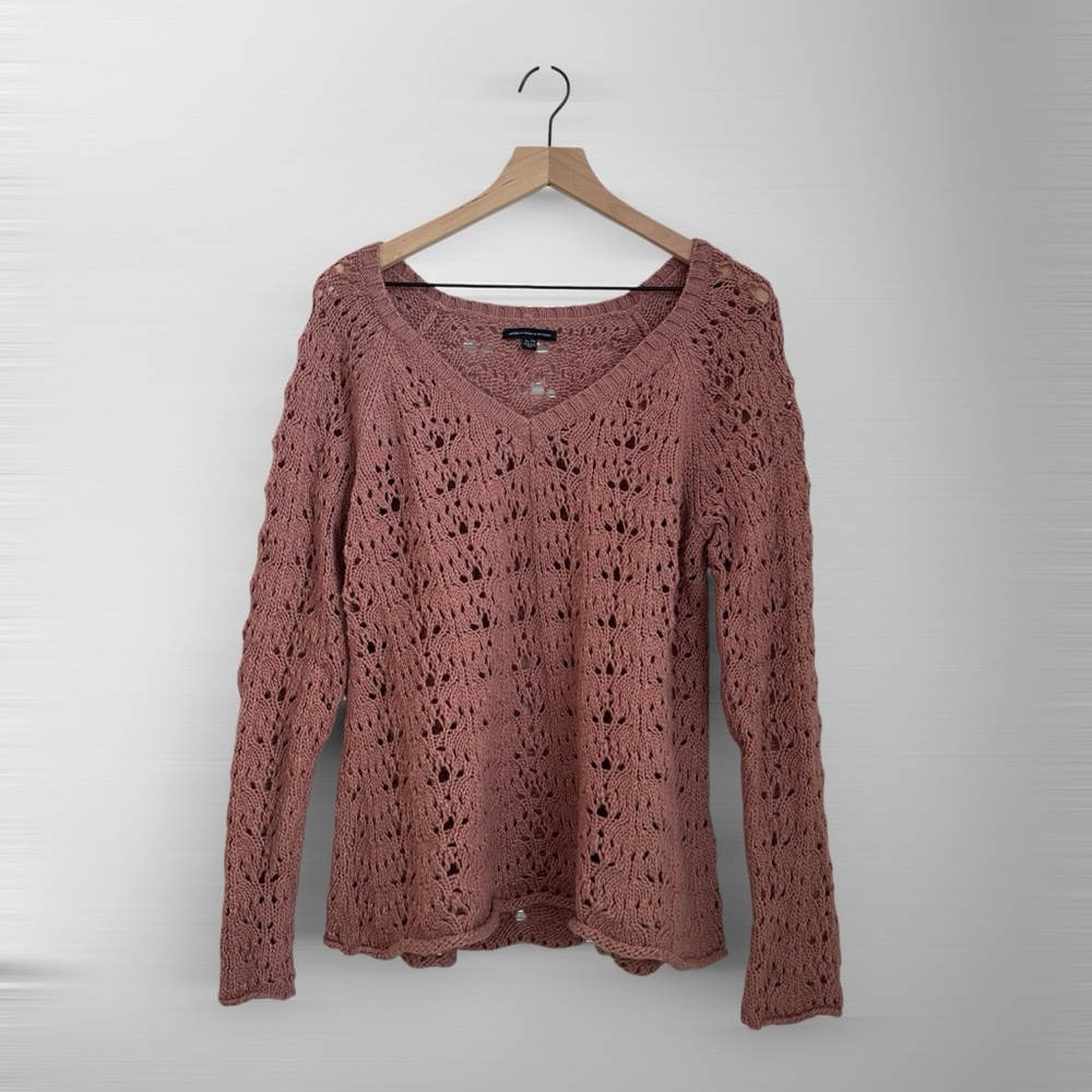 American Eagle Women’s Pink 25% Wool Crewneck Long Sleeve Weave Sweater Size XL